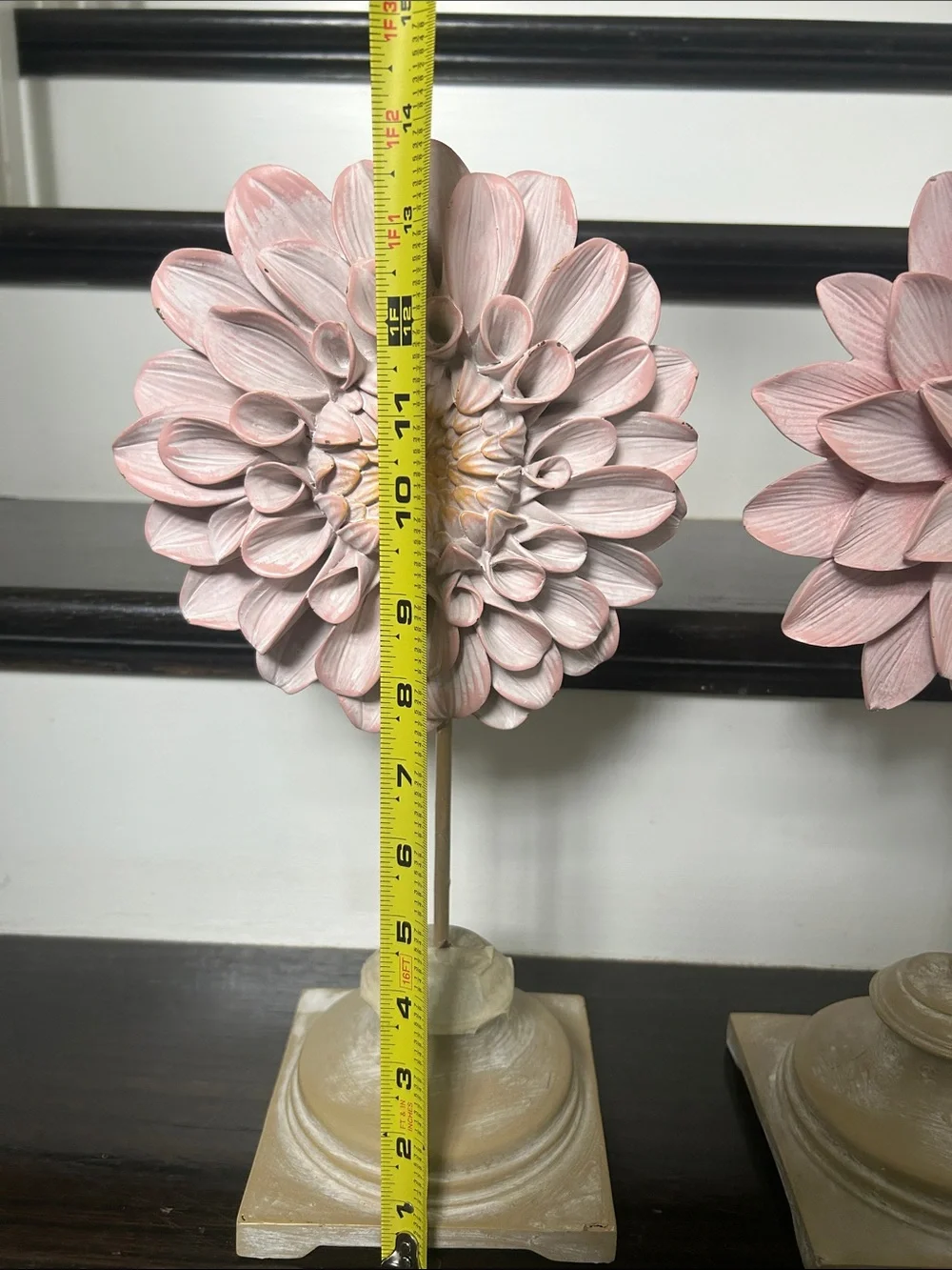 Decorative Pink Flower Sculpture on Pedestal - Home Accents decor pink brown